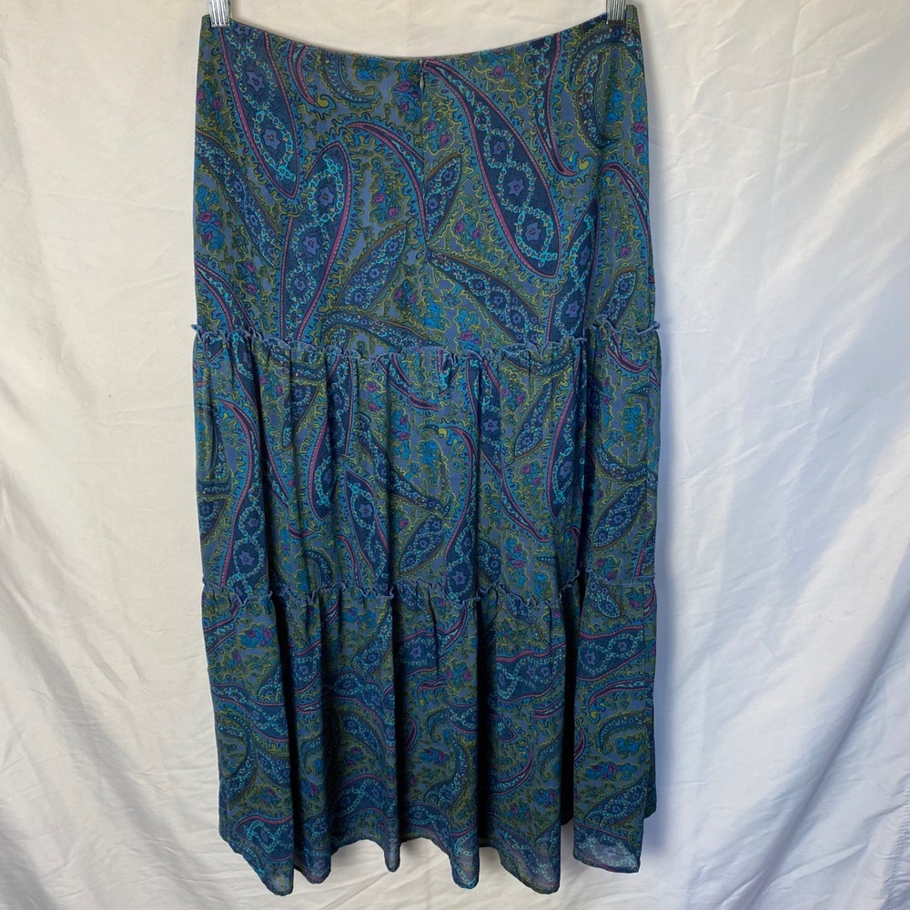 Chadwicks Paisley Tiered Maxi Skirt Size 12 Tall Blue Chiffon Boho Fairy‎ Gypsy - Picture 4 of 8